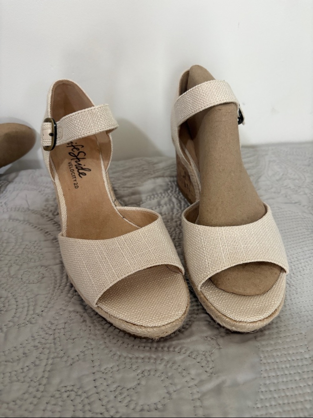 Canvas Ankle-Strap Wedge Sandals - Cream